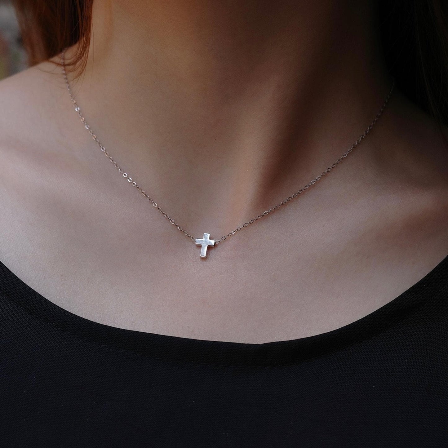Cross Necklace - 925 Sterling Silver Mini Cross Pendant Choker Necklace with Chain for Women