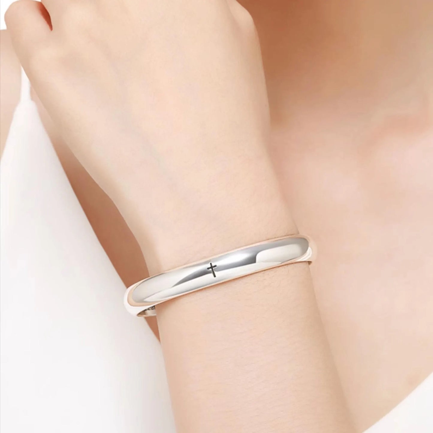 Cross / Grape Sterling Silver Women's Bracelet Custom Engraving Gift