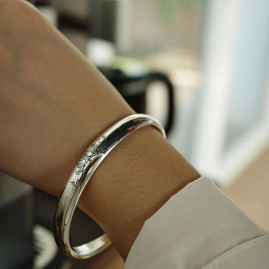 Cross / Grape Sterling Silver Women's Bracelet Custom Engraving Gift