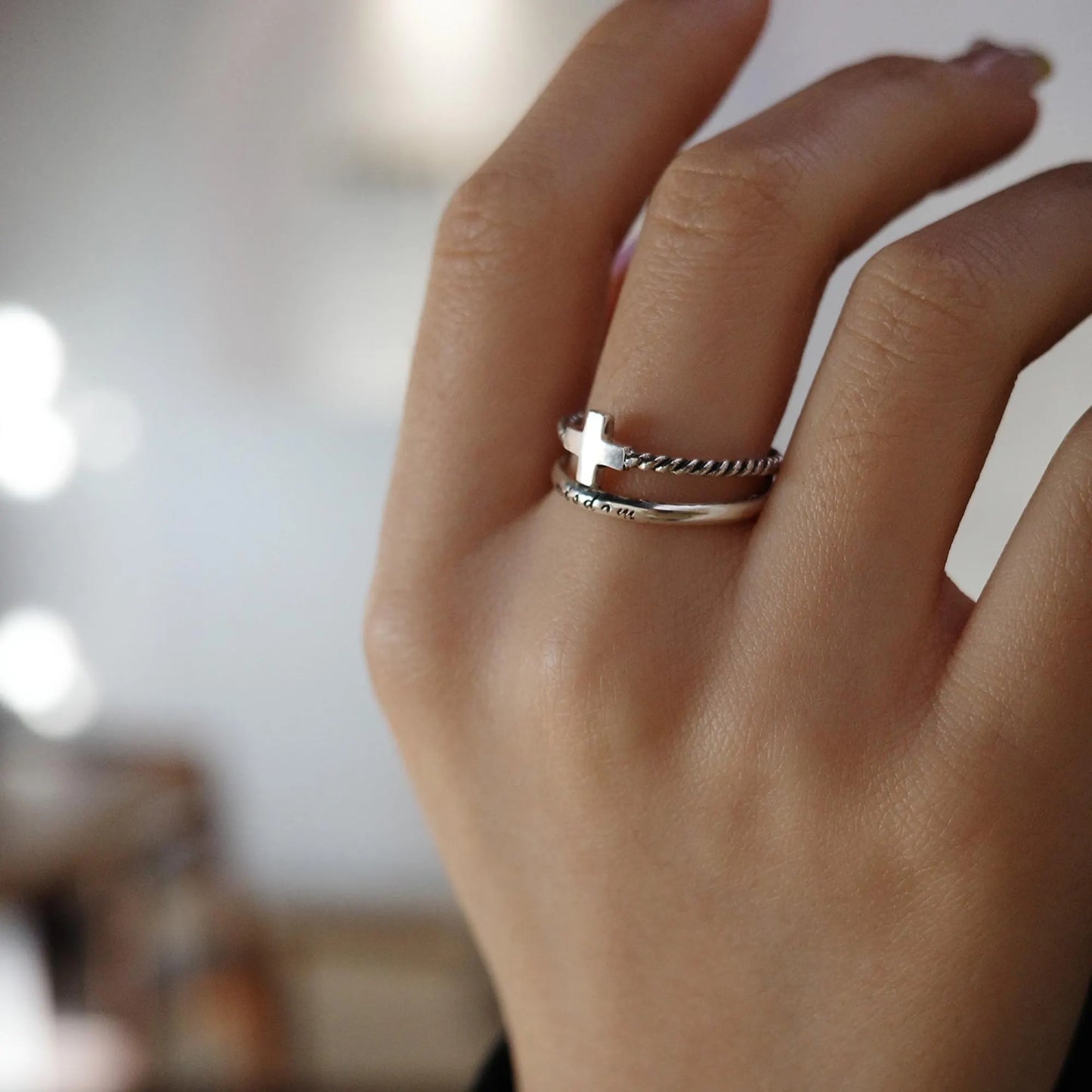 Windows - 925 Sterling Silver Vintage Cross Ring for Men and Women