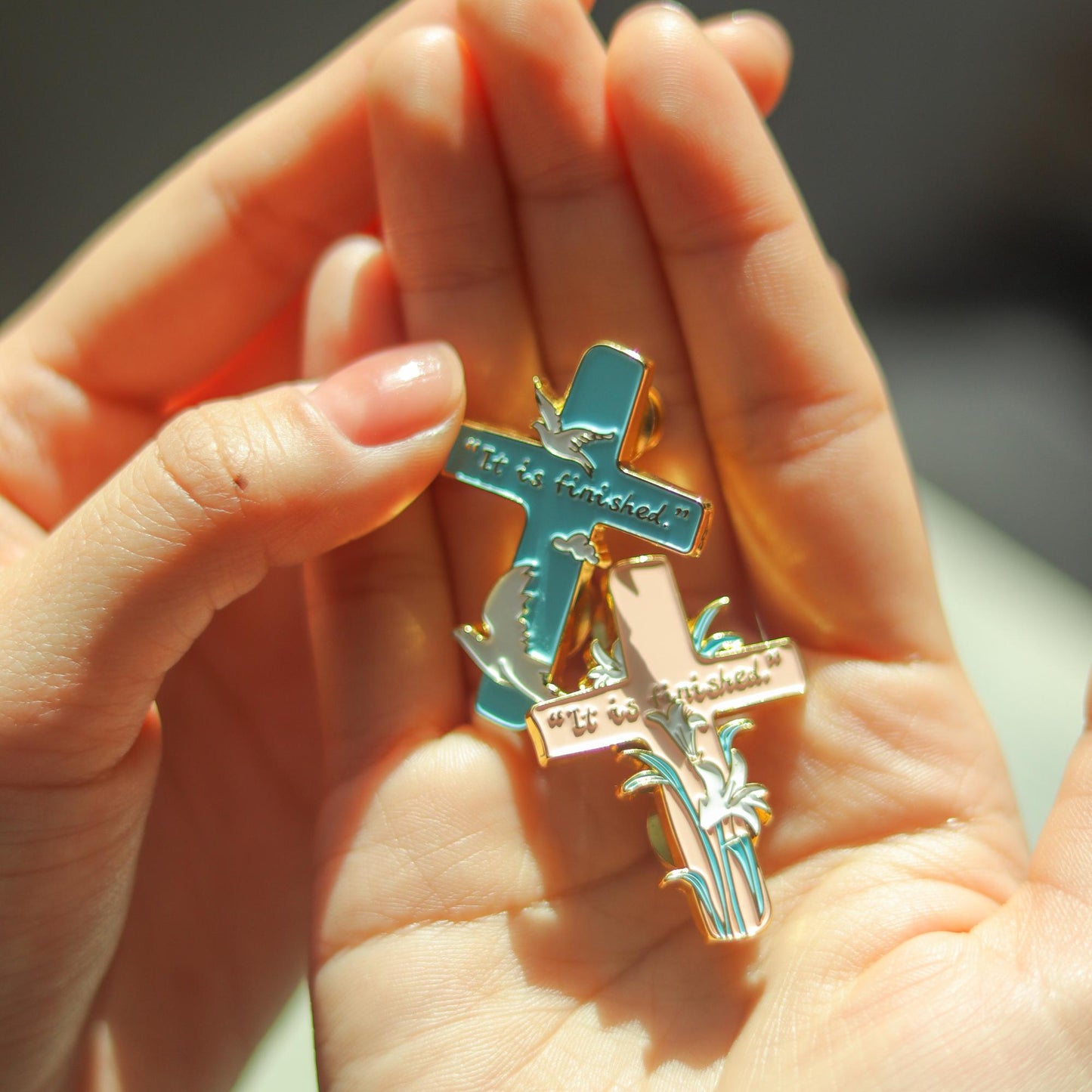 All Things Grow – Bird Lily Cross Metal Brooch | Enamel Pin | Gift