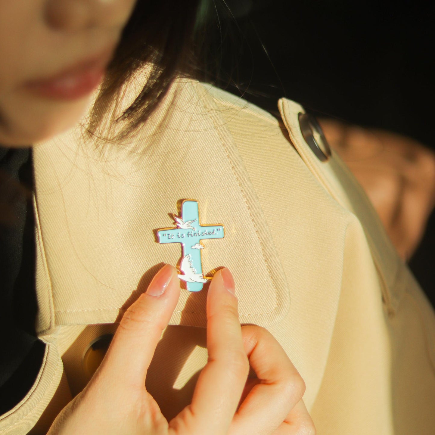 All Things Grow – Bird Lily Cross Metal Brooch | Enamel Pin | Gift