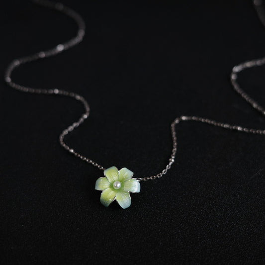 Lily Flower - Pearl Enamel 925 Sterling Silver Pendant Necklace for Women