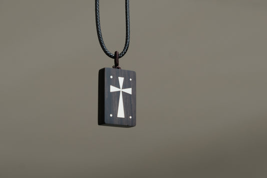 Light and Life - Ebony Wood Cross with Silver Inlay Pendant Necklace Christian Gift Religious Jewelry Unisex