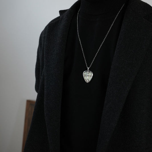 Guitar Pick Holder with Luminous Guitar Pick 925 Sterling Silver Pendant Necklace Jewelry Unisex