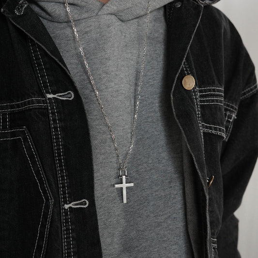 Helper - 925 Sterling Silver Vintage Cross Pendant Necklace Unisex