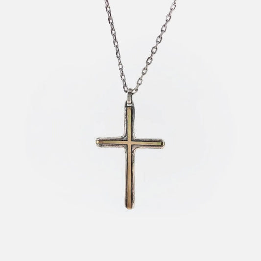 Copper Core Cross - 925 Sterling Silver Vintage Pendant Necklace Unisex