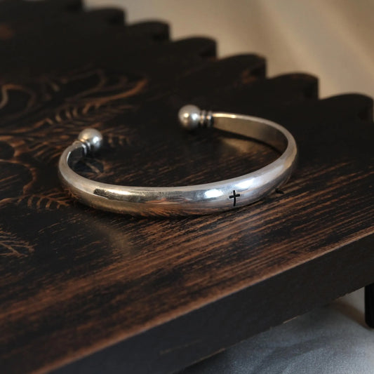 Cross / Grape Classic Sterling Silver Women's Bracelet Custom Engraving Gift
