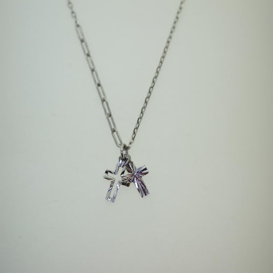 Double Cross - 925 Sterling Silver Mini Cross Pendant Choker Necklace for Women