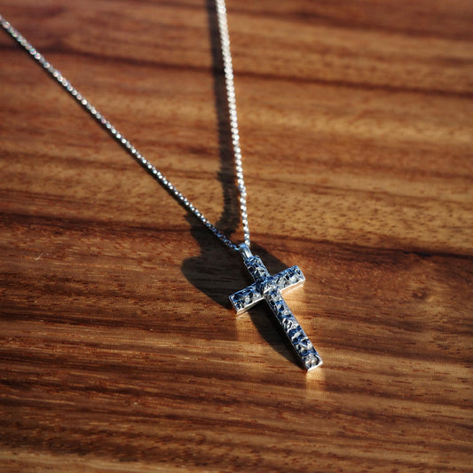 Rugged Path - 925 Sterling Silver Vintage Hammered Cross Pendant Necklace for Women