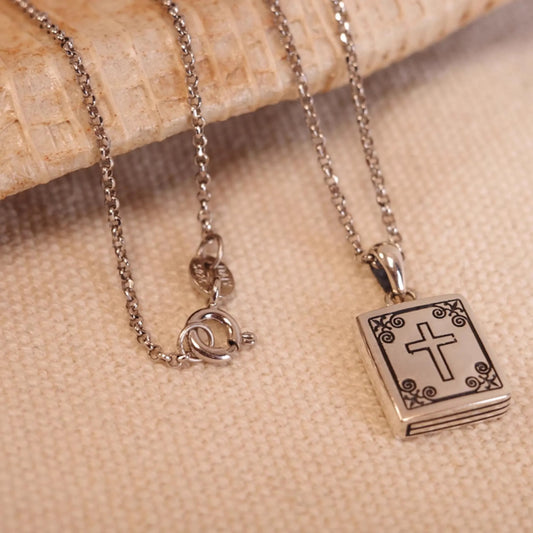 Bible - 925 Sterling Silver Vintage Pendant Necklace for Women