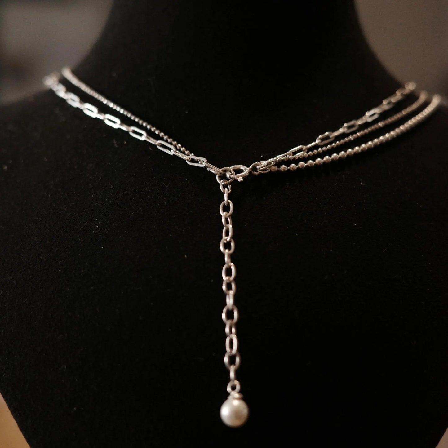 Anchor - 925 Sterling Silver Layered Necklace with Freshwater Pearls and Cubic Zirconia for Women