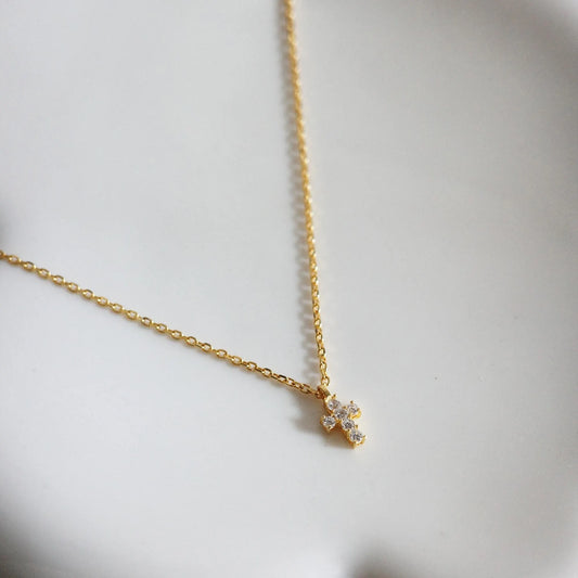 Cross Necklace - 925 Sterling Silver Mini Cross Pendant Necklace with Moissanite and Gold Plating for Women