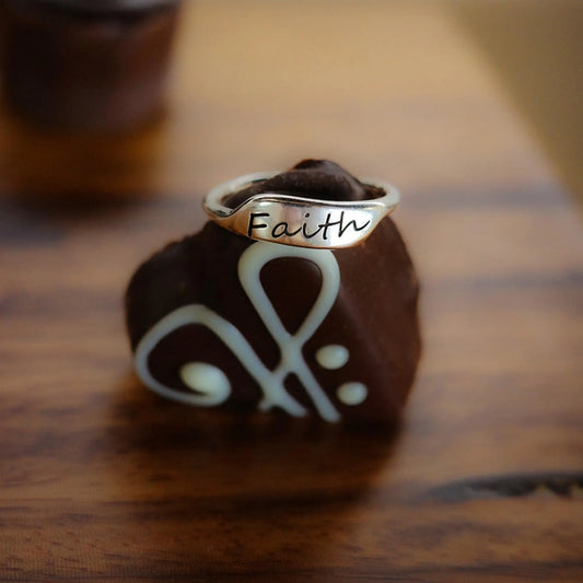 Faith - 925 Sterling Silver Women’s Adjustable Open Ring Custom Engraving Available
