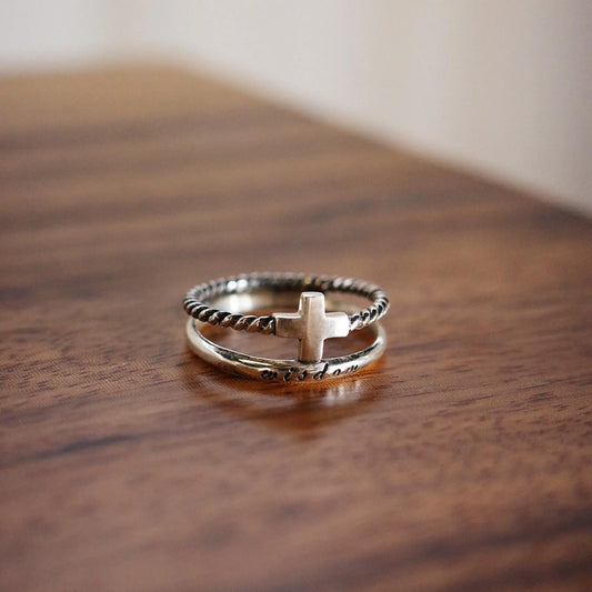 Windows - 925 Sterling Silver Vintage Cross Ring for Men and Women