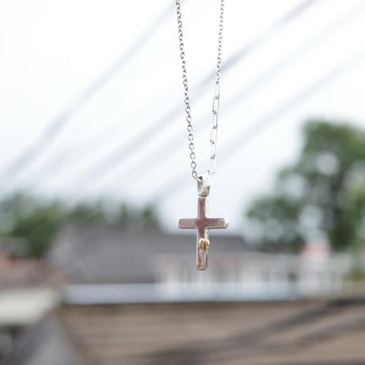 Copper Heart - 925 Sterling Silver Cross Pendant Necklace for Women